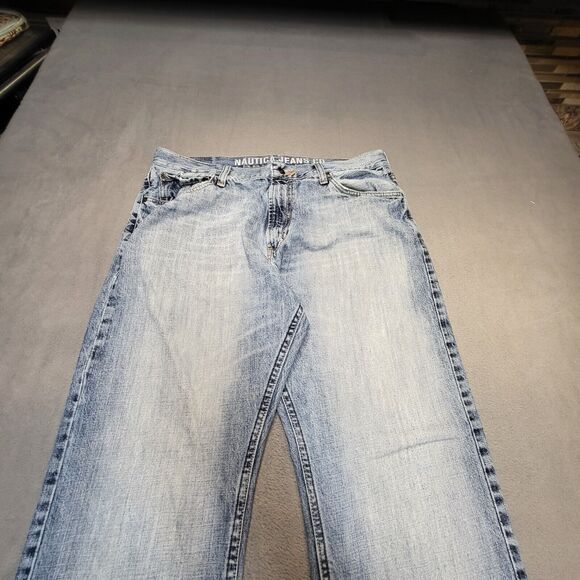 Nautica Jeans Mens 35x30 Blue Straight Leg Relaxed Distressed Denim - Picture 2 of 10